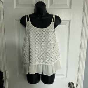 Design Lab Lord & Taylor White Lace Tank Top